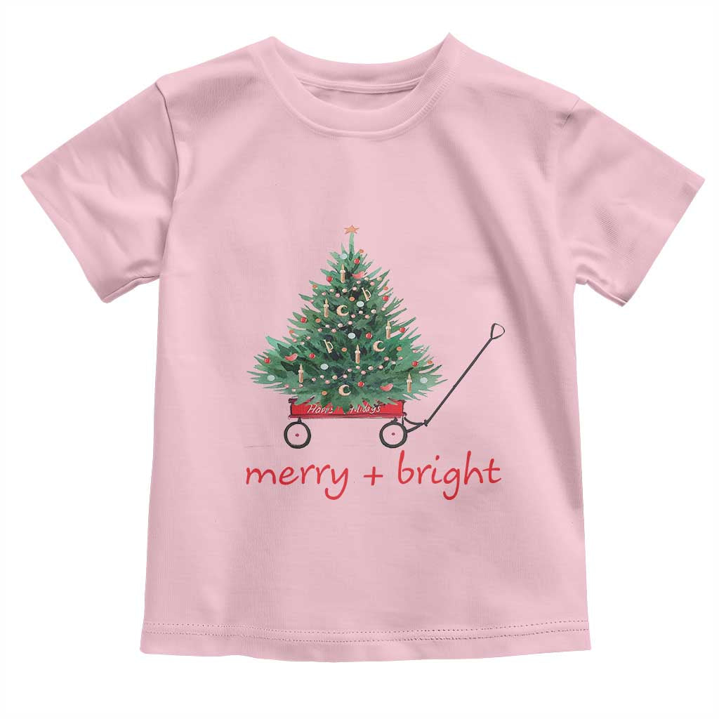 Christmas Toddler T Shirt Merry And Bright Retro Xmas Tree Wagon