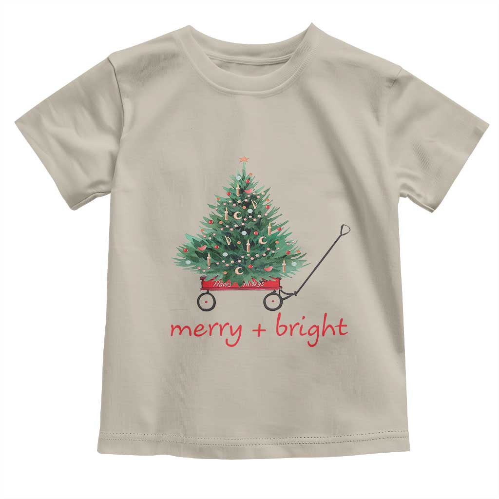 Christmas Toddler T Shirt Merry And Bright Retro Xmas Tree Wagon
