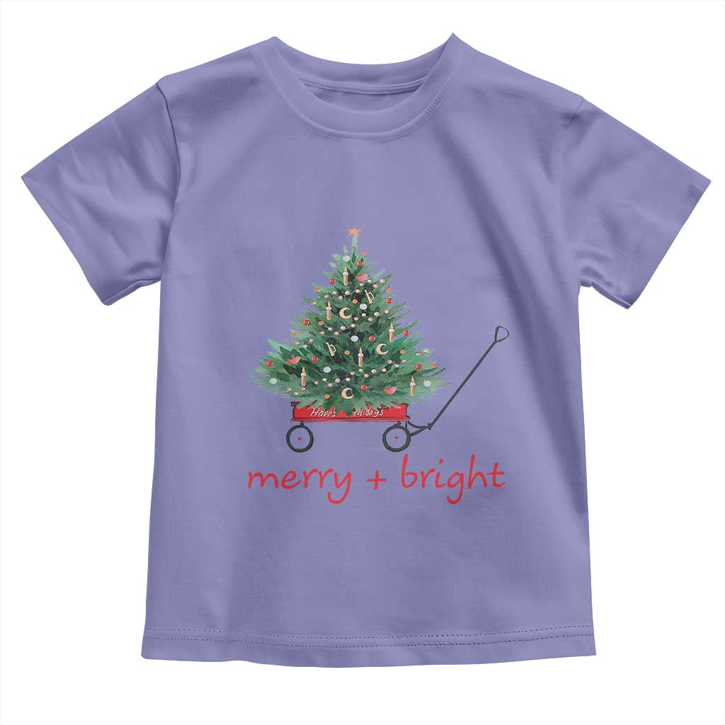 Christmas Toddler T Shirt Merry And Bright Retro Xmas Tree Wagon