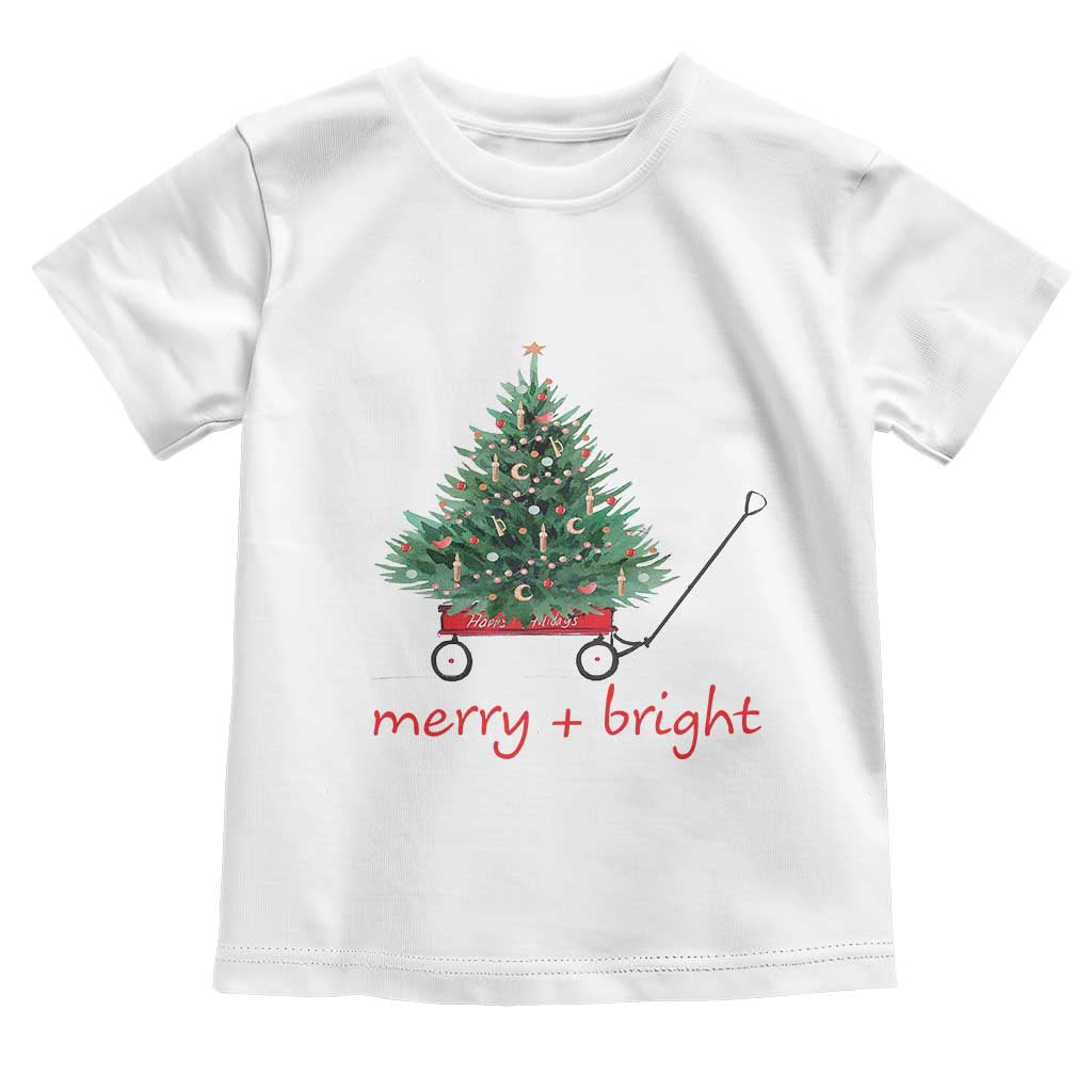 Christmas Toddler T Shirt Merry And Bright Retro Xmas Tree Wagon