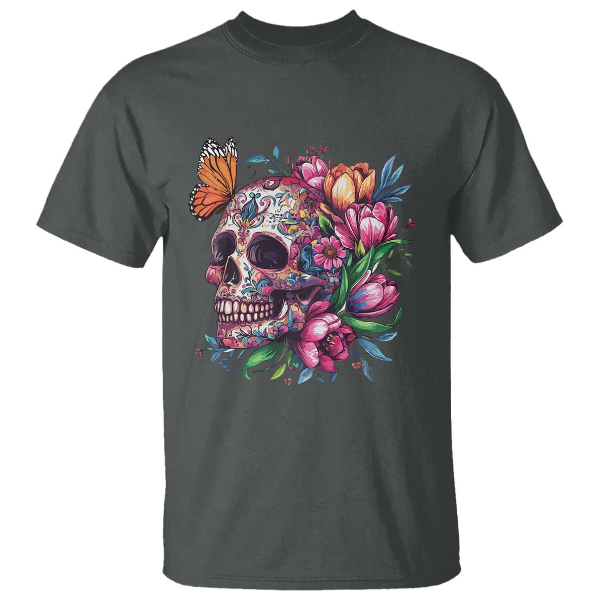 Day Of The Dead T Shirt Vintage Sugar Skull Flower Butterfly - Wonder Print Shop