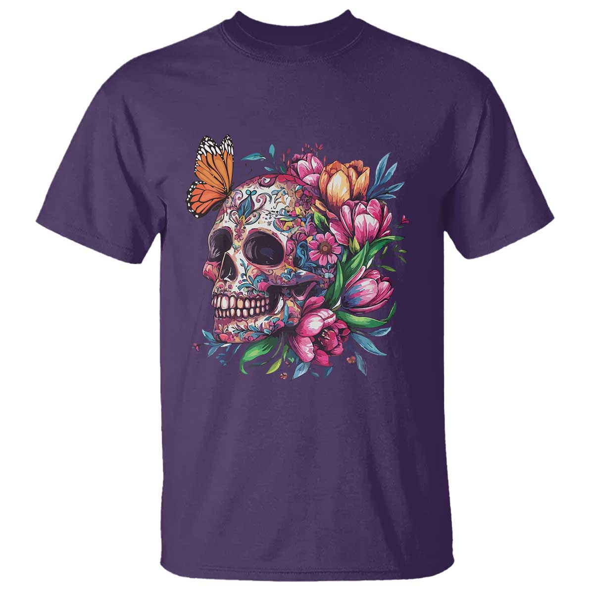 Day Of The Dead T Shirt Vintage Sugar Skull Flower Butterfly - Wonder Print Shop