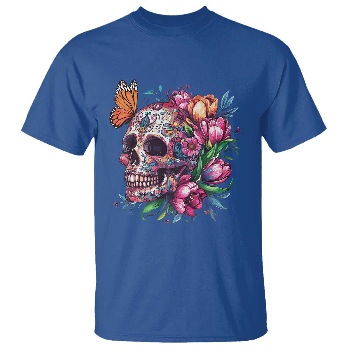 Day Of The Dead T Shirt Vintage Sugar Skull Flower Butterfly - Wonder Print Shop