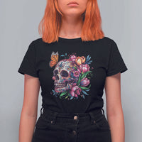 Day Of The Dead T Shirt For Women Vintage Sugar Skull Flower Butterfly - Wonder Print Shop