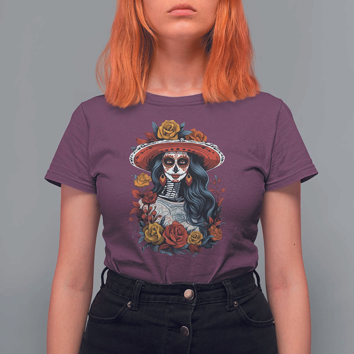 Day Of The Dead T Shirt For Women La Catrina De Los Muertos Sugar Skull - Wonder Print Shop