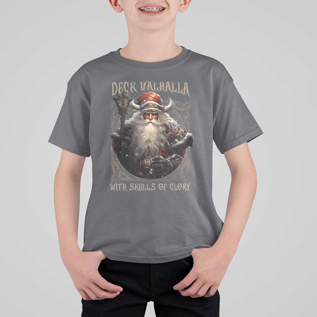 Viking Christmas T Shirt For Kid Deck Valhalla With Skulls Of Glory Santa Yule Xmas - Wonder Print Shop