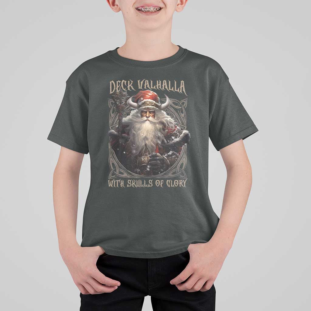 Viking Christmas T Shirt For Kid Deck Valhalla With Skulls Of Glory Santa Yule Xmas - Wonder Print Shop