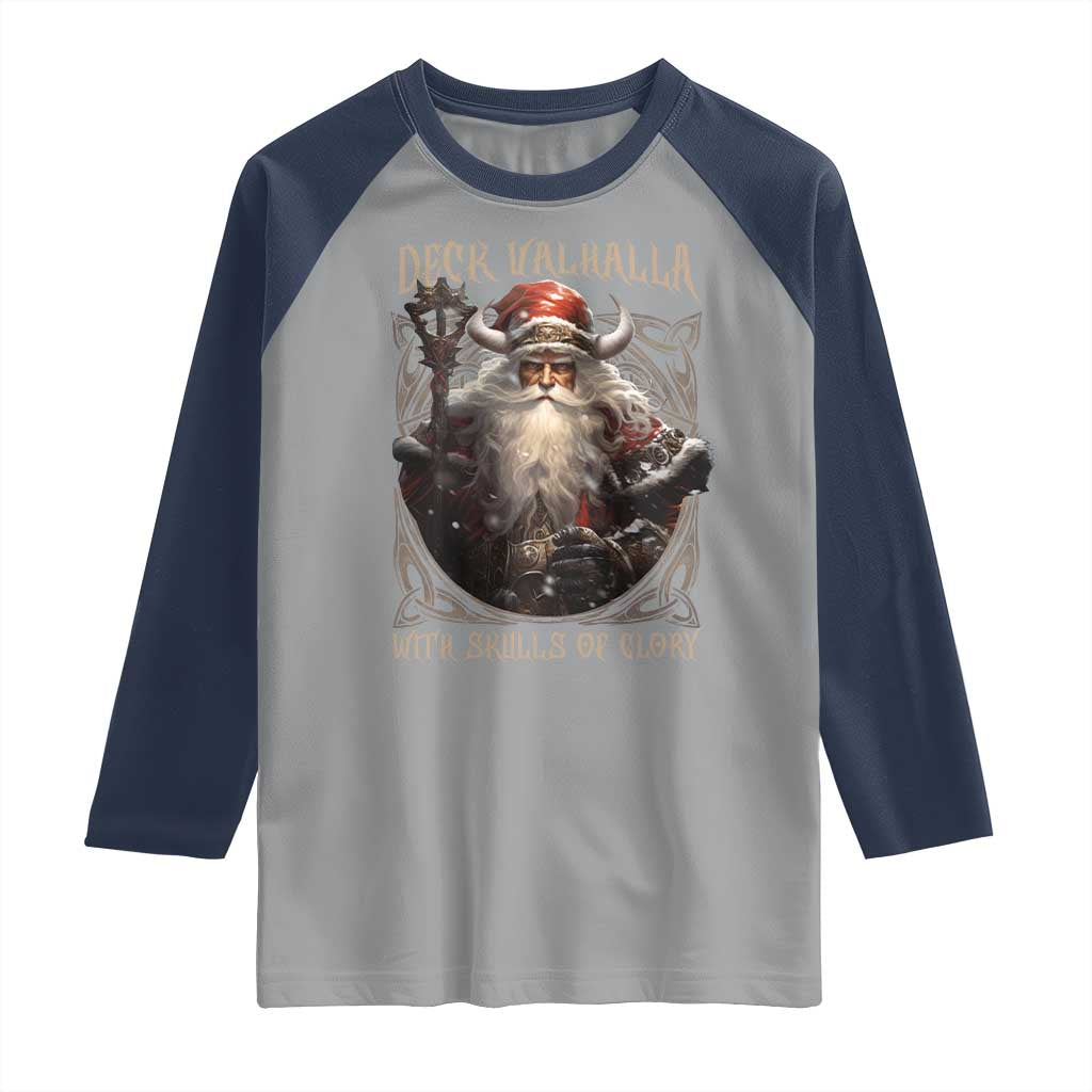 Viking Christmas Raglan Shirt Deck Valhalla With Skulls Of Glory Santa Yule Xmas - Wonder Print Shop