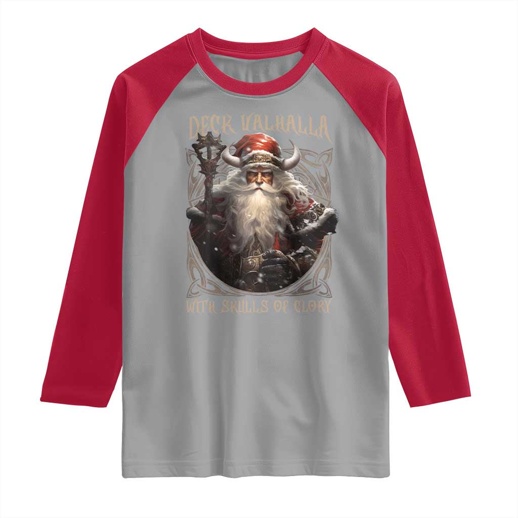Viking Christmas Raglan Shirt Deck Valhalla With Skulls Of Glory Santa Yule Xmas - Wonder Print Shop