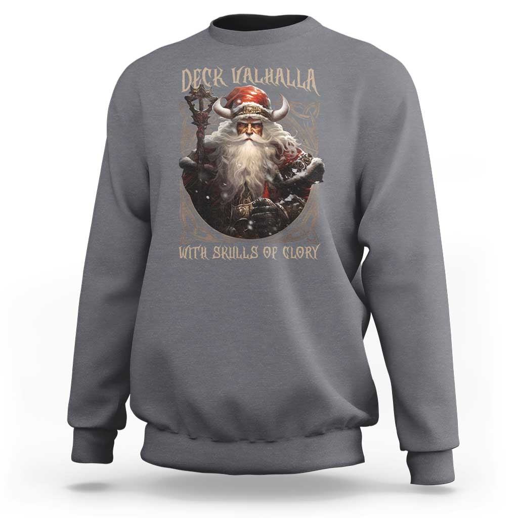 Viking Christmas Sweatshirt Deck Valhalla With Skulls Of Glory Santa Yule Xmas - Wonder Print Shop