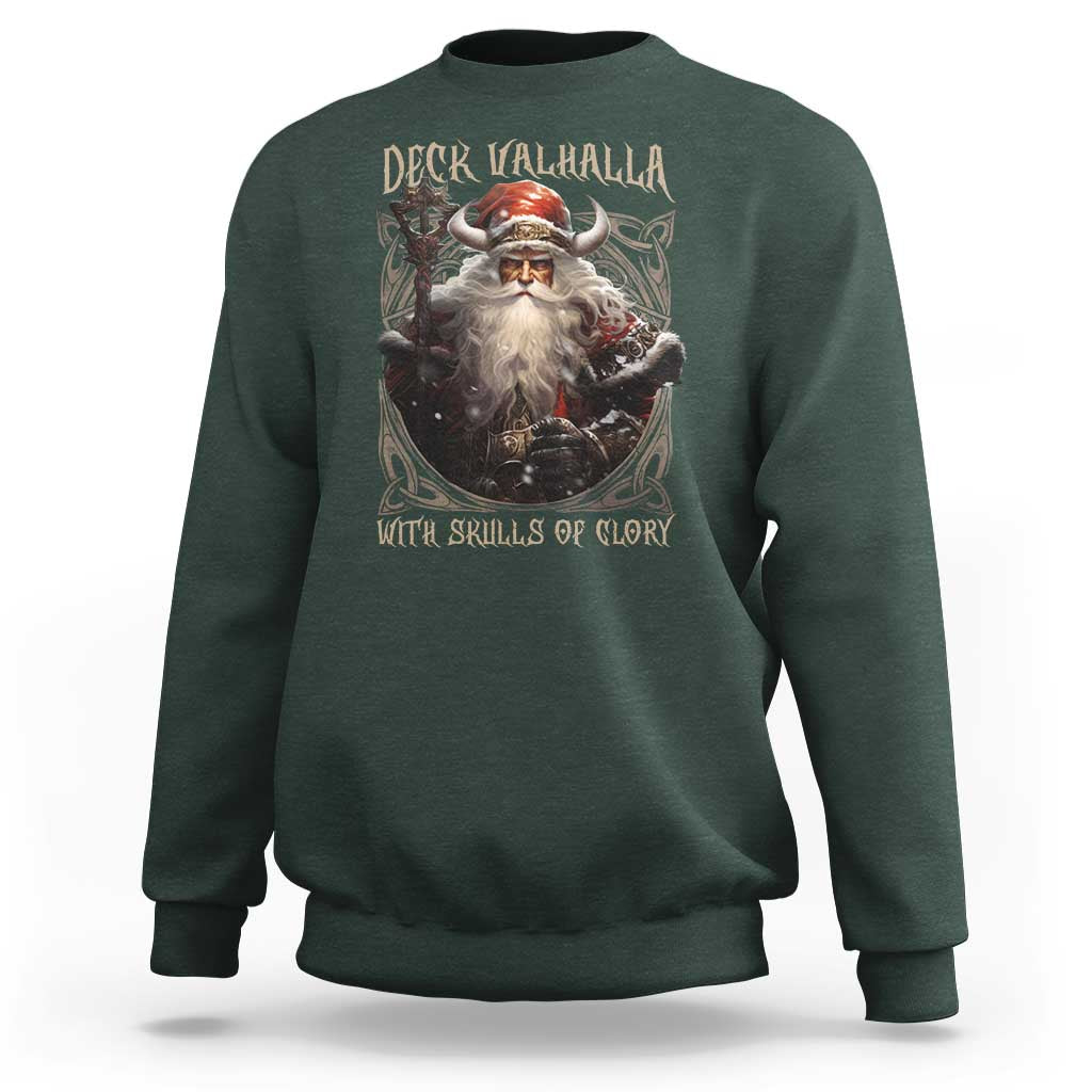 Viking Christmas Sweatshirt Deck Valhalla With Skulls Of Glory Santa Yule Xmas - Wonder Print Shop