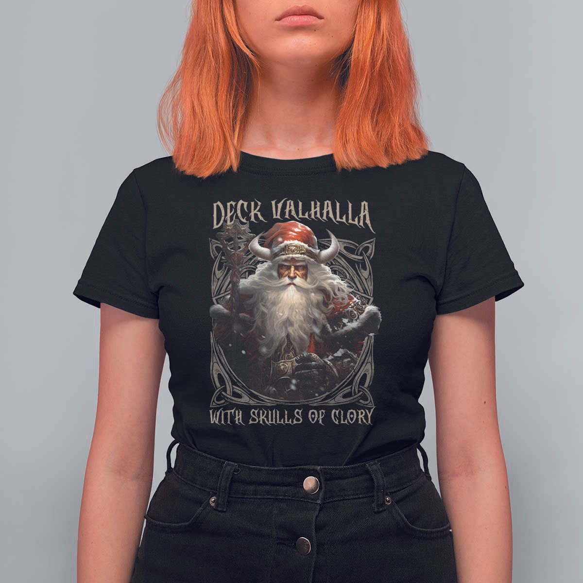 Viking Christmas T Shirt For Women Deck Valhalla With Skulls Of Glory Santa Yule Xmas - Wonder Print Shop