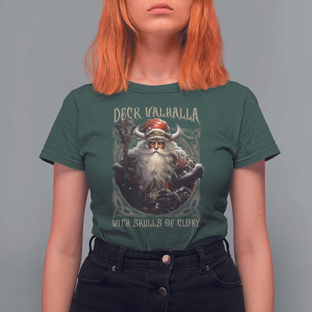 Viking Christmas T Shirt For Women Deck Valhalla With Skulls Of Glory Santa Yule Xmas - Wonder Print Shop