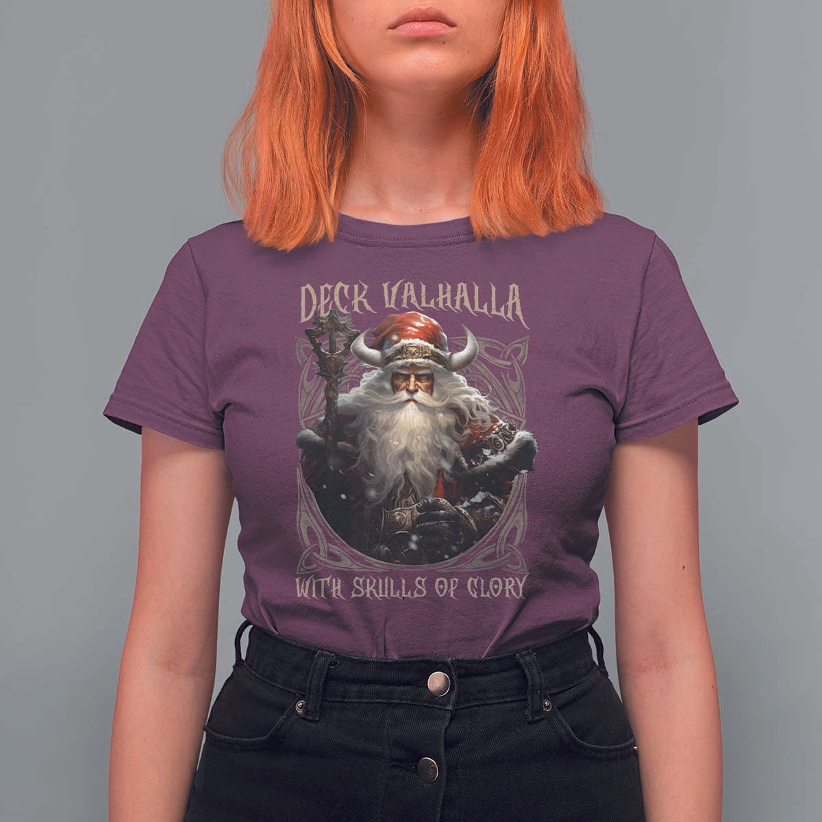 Viking Christmas T Shirt For Women Deck Valhalla With Skulls Of Glory Santa Yule Xmas - Wonder Print Shop