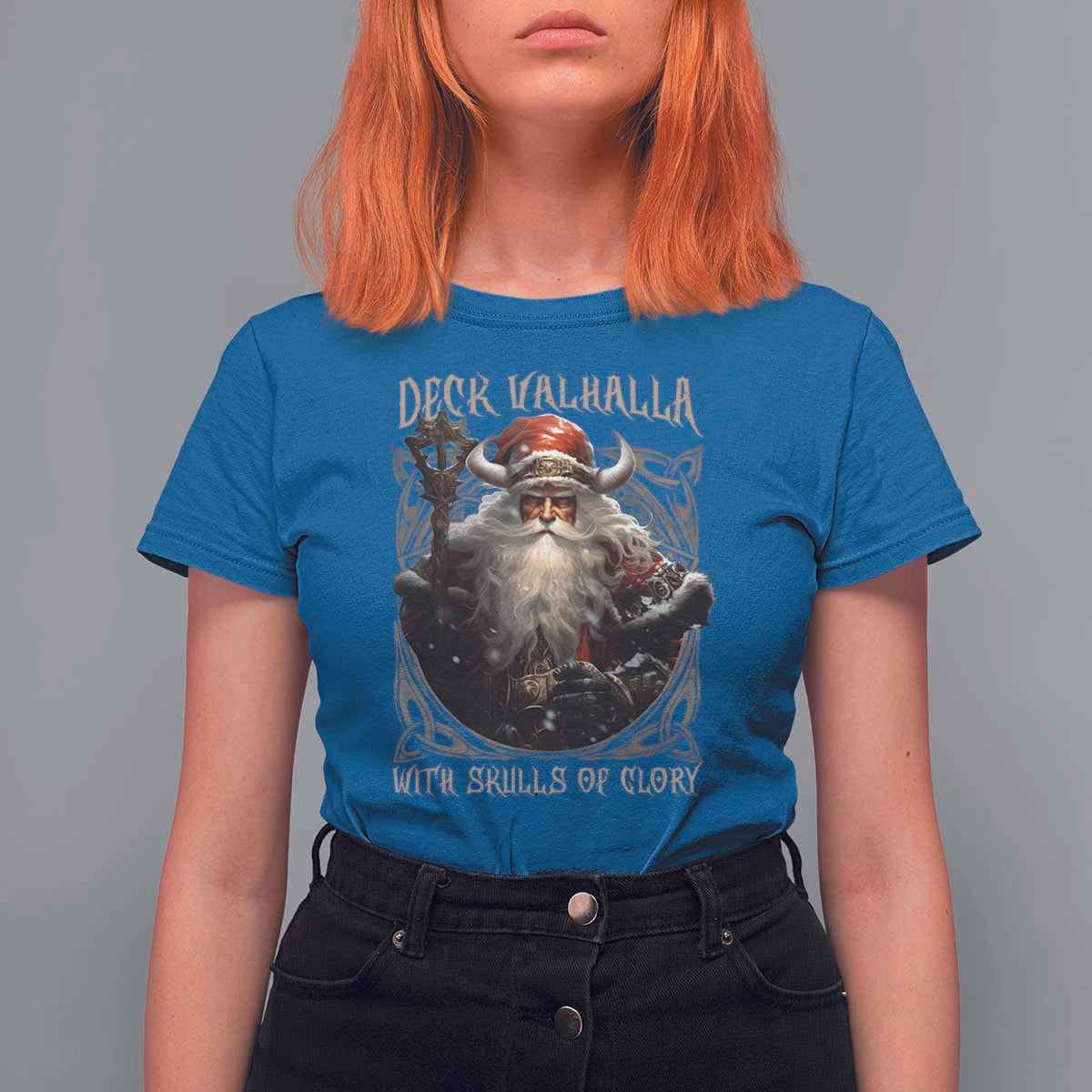 Viking Christmas T Shirt For Women Deck Valhalla With Skulls Of Glory Santa Yule Xmas - Wonder Print Shop