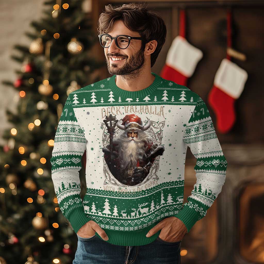 Viking Xmas Ugly Christmas Sweater Deck Valhalla With Skulls Of Glory Santa Yule - Wonder Print Shop