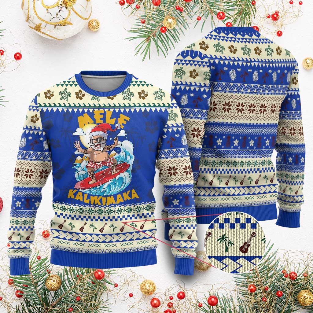 Xmas In Hawaii Ugly Christmas Sweater Mele Kalikimaka Surfing Santa Kakau Tattoo - Wonder Print Shop