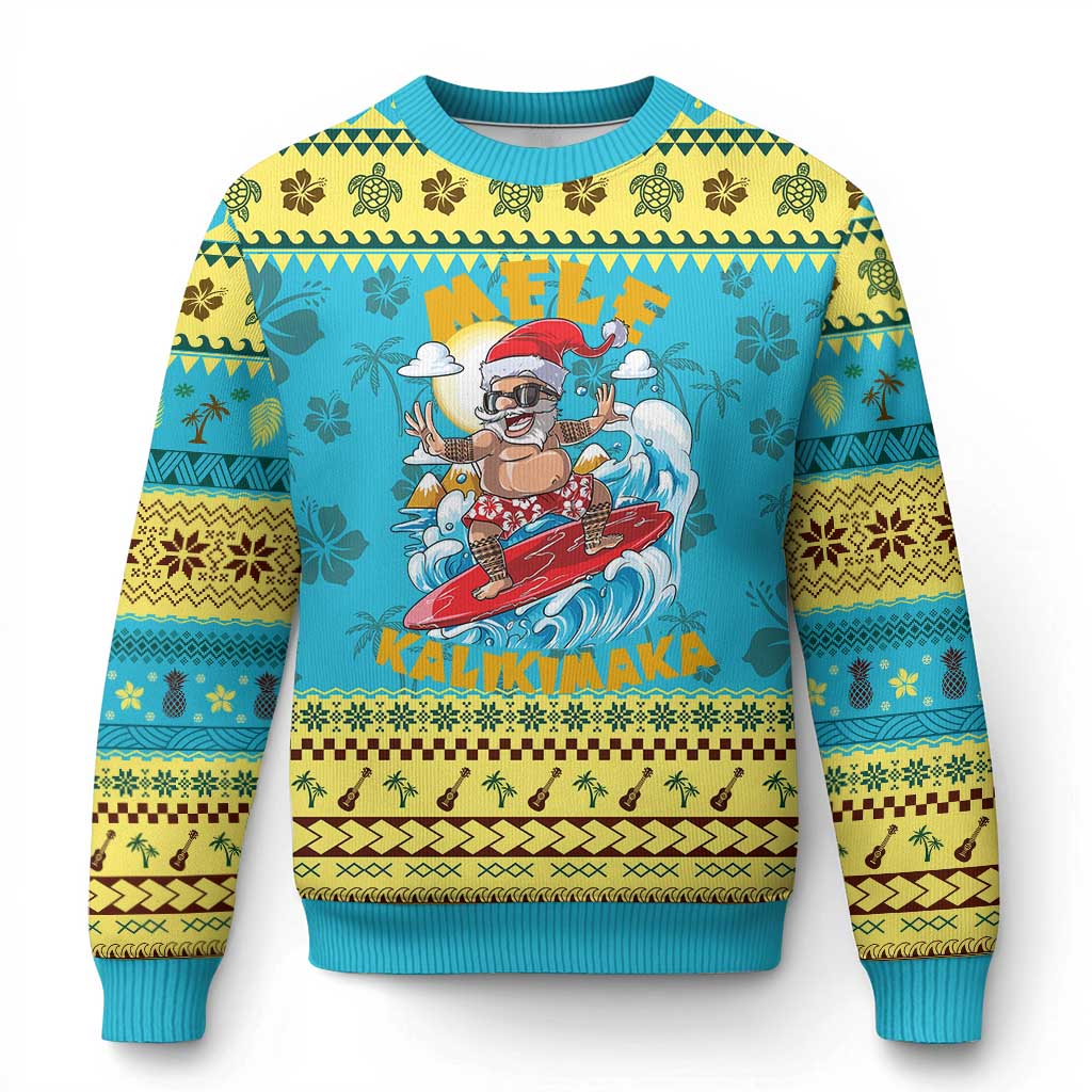 Xmas In Hawaii Ugly Christmas Sweater Mele Kalikimaka Surfing Santa Kakau Tattoo - Wonder Print Shop