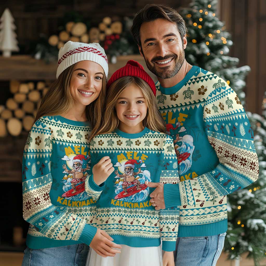 Xmas In Hawaii Ugly Christmas Sweater Mele Kalikimaka Surfing Santa Kakau Tattoo - Wonder Print Shop