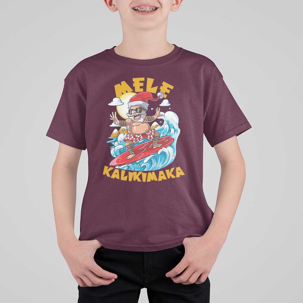 Christmas In Hawaii T Shirt For Kid Mele Kalikimaka Surfing Santa Kakau Tattoo - Wonder Print Shop