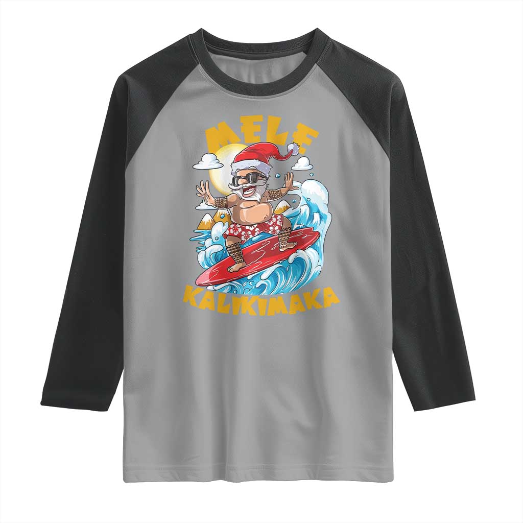Christmas In Hawaii Raglan Shirt Mele Kalikimaka Surfing Santa Kakau Tattoo - Wonder Print Shop