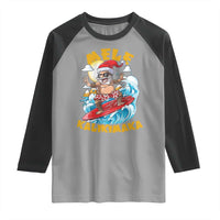 Christmas In Hawaii Raglan Shirt Mele Kalikimaka Surfing Santa Kakau Tattoo - Wonder Print Shop