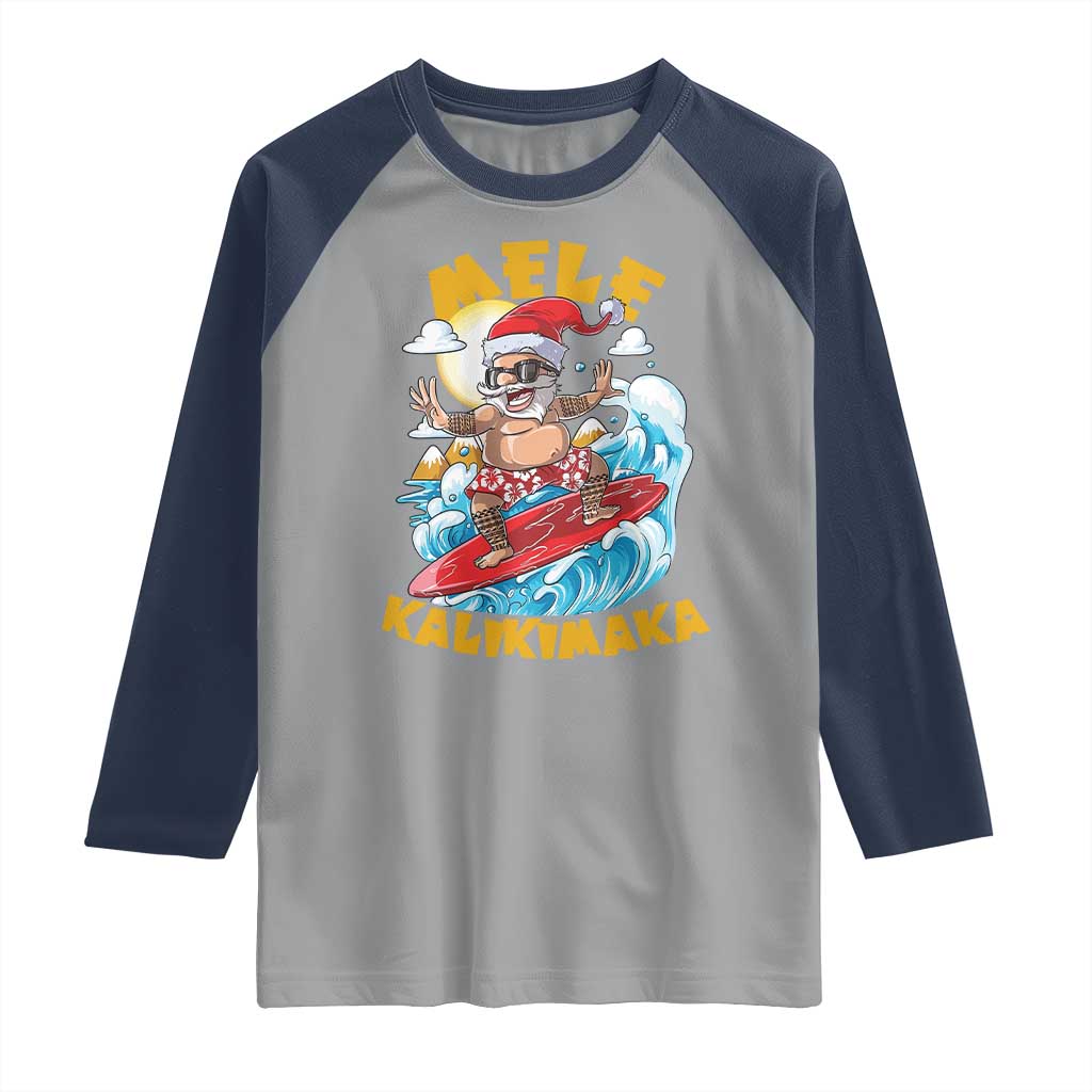 Christmas In Hawaii Raglan Shirt Mele Kalikimaka Surfing Santa Kakau Tattoo - Wonder Print Shop