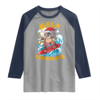 Christmas In Hawaii Raglan Shirt Mele Kalikimaka Surfing Santa Kakau Tattoo - Wonder Print Shop