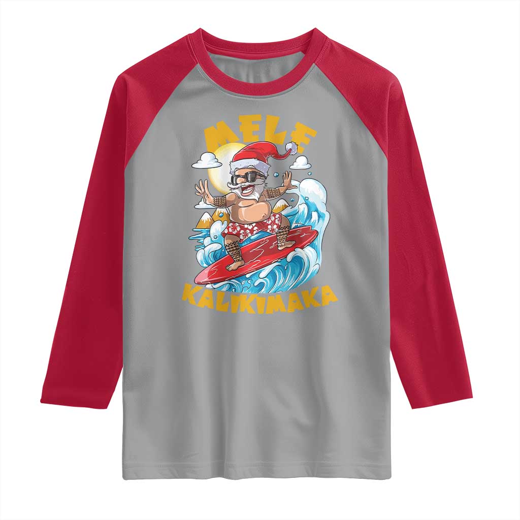 Christmas In Hawaii Raglan Shirt Mele Kalikimaka Surfing Santa Kakau Tattoo - Wonder Print Shop