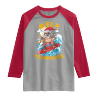 Christmas In Hawaii Raglan Shirt Mele Kalikimaka Surfing Santa Kakau Tattoo - Wonder Print Shop