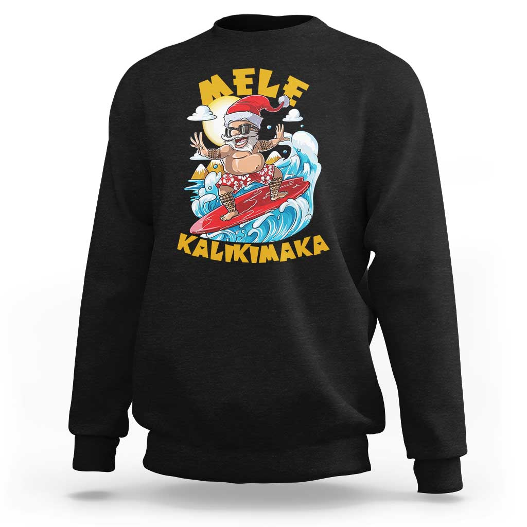 Christmas In Hawaii Sweatshirt Mele Kalikimaka Surfing Santa Kakau Tattoo - Wonder Print Shop