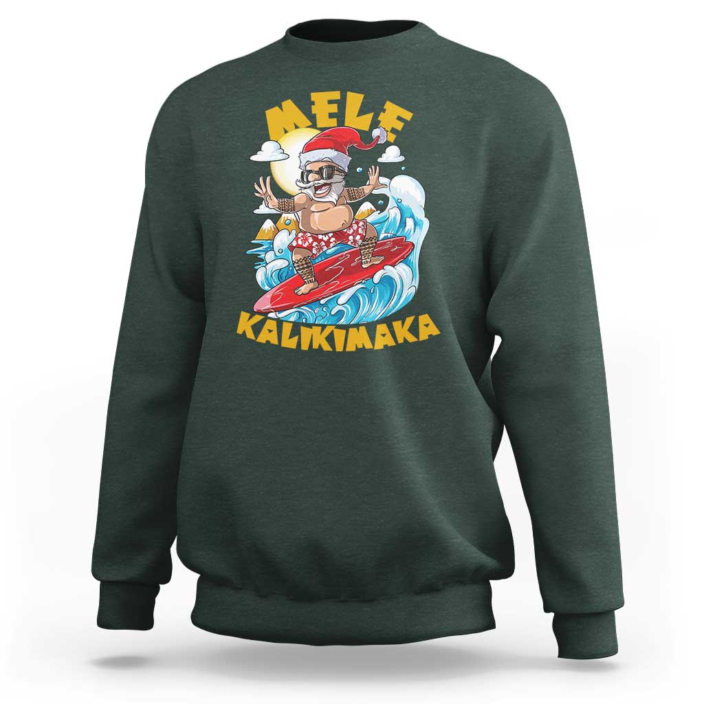 Christmas In Hawaii Sweatshirt Mele Kalikimaka Surfing Santa Kakau Tattoo - Wonder Print Shop