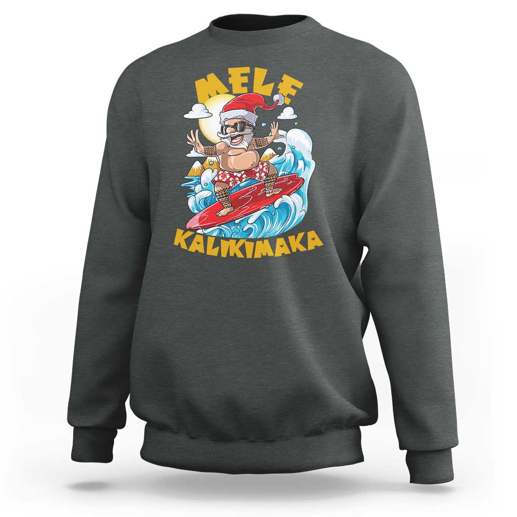 Christmas In Hawaii Sweatshirt Mele Kalikimaka Surfing Santa Kakau Tattoo - Wonder Print Shop