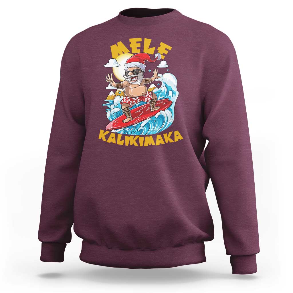 Christmas In Hawaii Sweatshirt Mele Kalikimaka Surfing Santa Kakau Tattoo - Wonder Print Shop