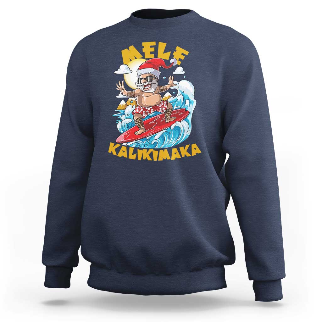 Christmas In Hawaii Sweatshirt Mele Kalikimaka Surfing Santa Kakau Tattoo - Wonder Print Shop