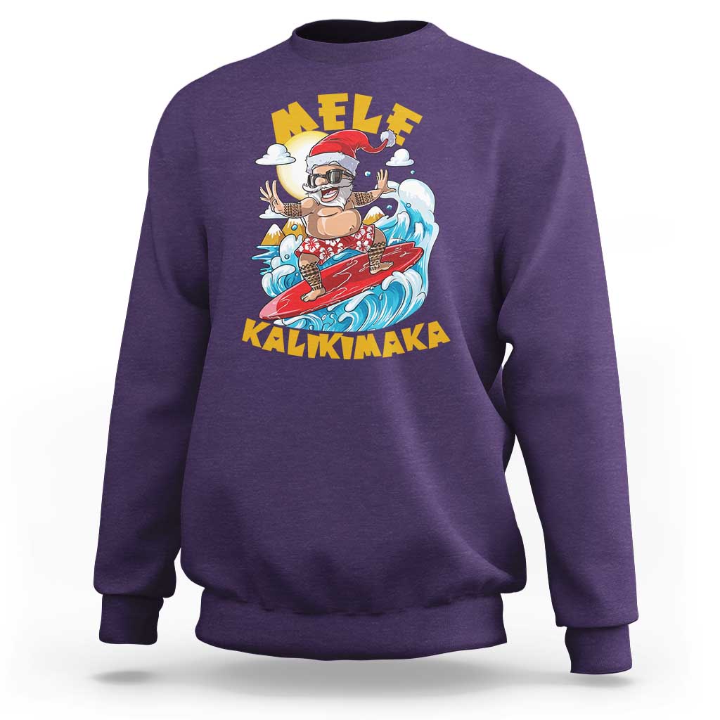 Christmas In Hawaii Sweatshirt Mele Kalikimaka Surfing Santa Kakau Tattoo - Wonder Print Shop