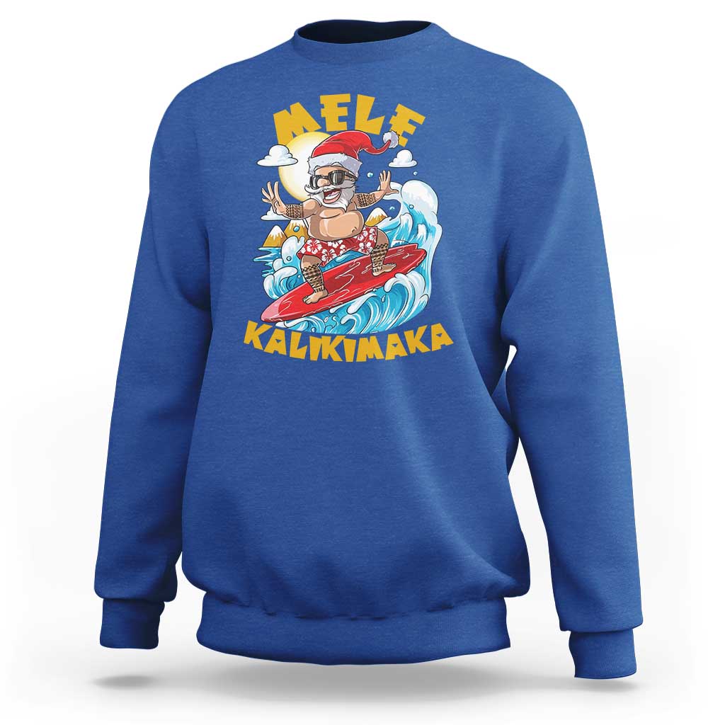 Christmas In Hawaii Sweatshirt Mele Kalikimaka Surfing Santa Kakau Tattoo - Wonder Print Shop