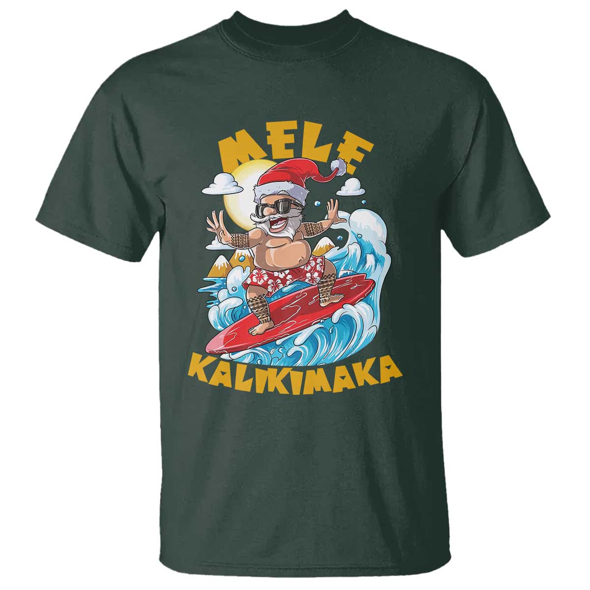 Christmas In Hawaii T Shirt Mele Kalikimaka Surfing Santa Kakau Tattoo - Wonder Print Shop