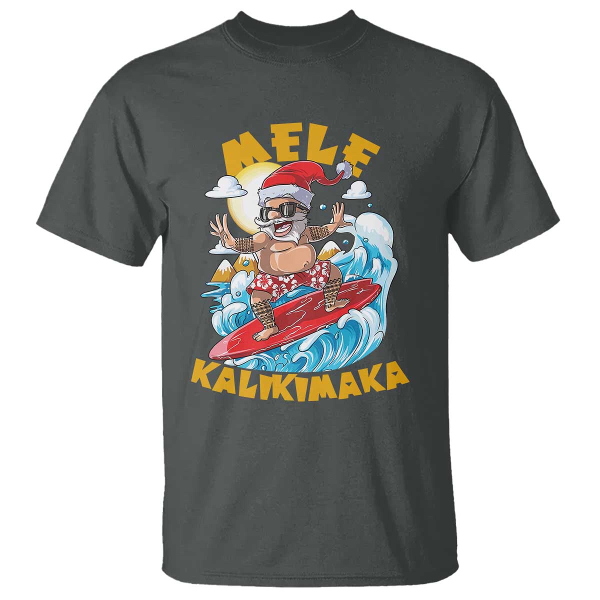 Christmas In Hawaii T Shirt Mele Kalikimaka Surfing Santa Kakau Tattoo - Wonder Print Shop
