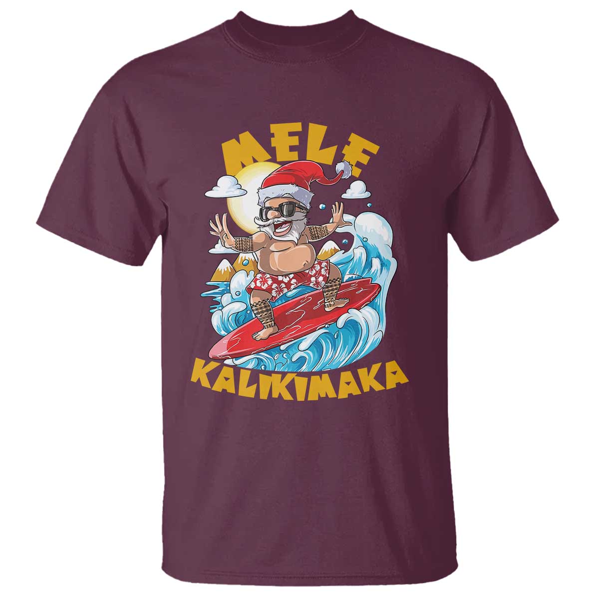 Christmas In Hawaii T Shirt Mele Kalikimaka Surfing Santa Kakau Tattoo - Wonder Print Shop