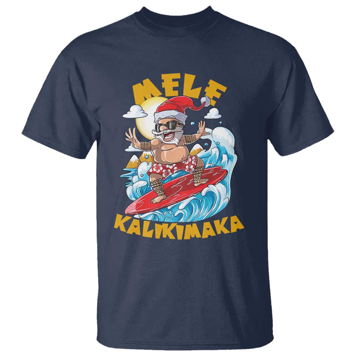 Christmas In Hawaii T Shirt Mele Kalikimaka Surfing Santa Kakau Tattoo - Wonder Print Shop