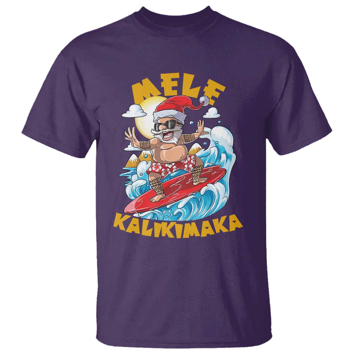Christmas In Hawaii T Shirt Mele Kalikimaka Surfing Santa Kakau Tattoo - Wonder Print Shop