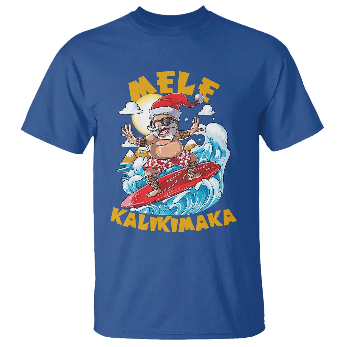 Christmas In Hawaii T Shirt Mele Kalikimaka Surfing Santa Kakau Tattoo - Wonder Print Shop