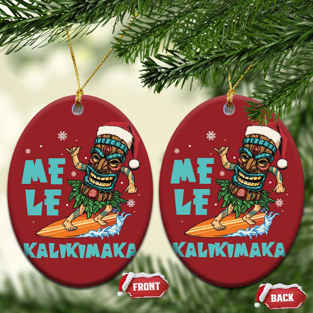 Xmas In Hawaii Christmas Ornament Mele Kalikimaka Santa Tiki Surfing Kakau Tattoo - Wonder Print Shop