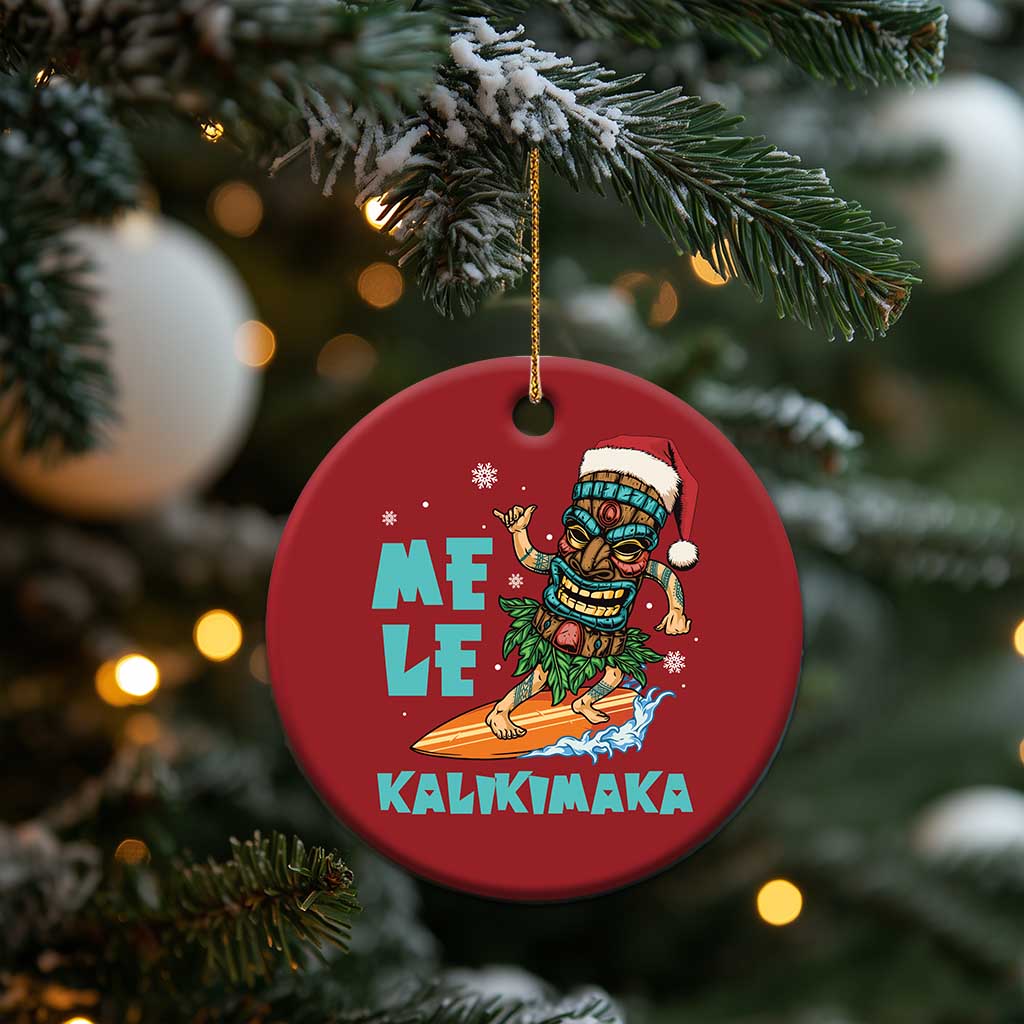 Xmas In Hawaii Christmas Ornament Mele Kalikimaka Santa Tiki Surfing Kakau Tattoo - Wonder Print Shop