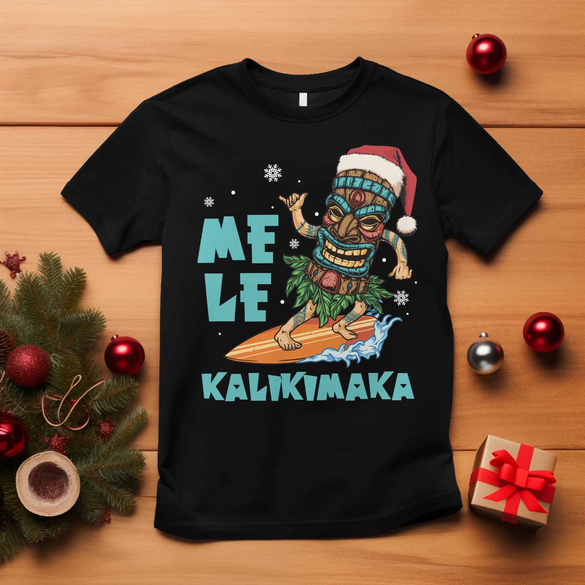 Christmas In Hawaii T Shirt Mele Kalikimaka Santa Tiki Surfing Kakau Tattoo - Wonder Print Shop