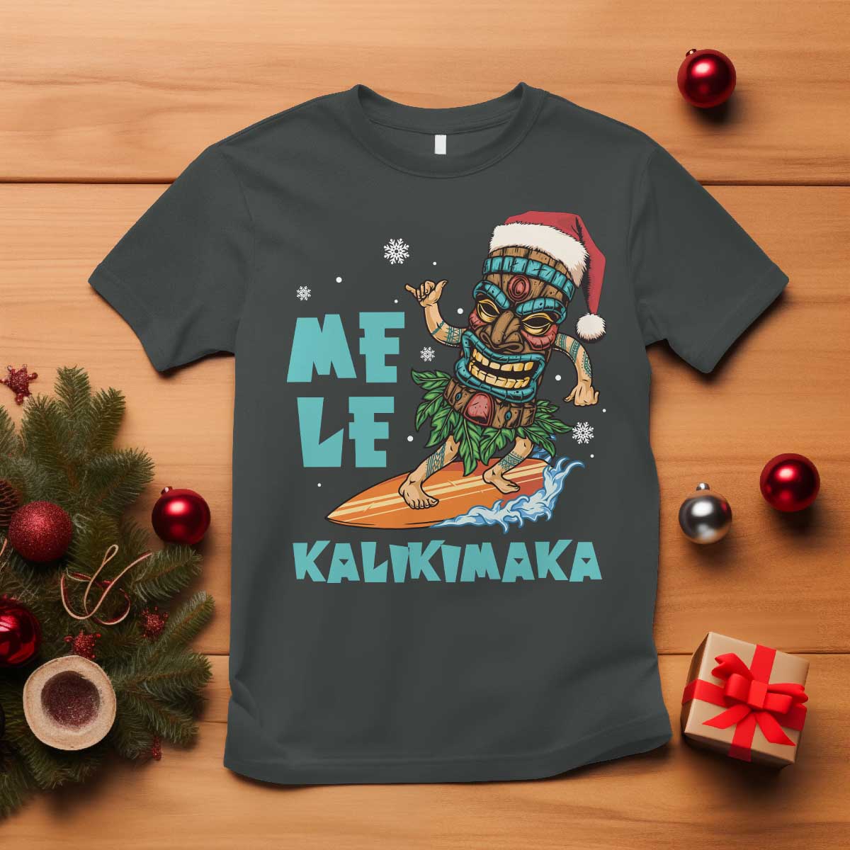 Christmas In Hawaii T Shirt Mele Kalikimaka Santa Tiki Surfing Kakau Tattoo - Wonder Print Shop