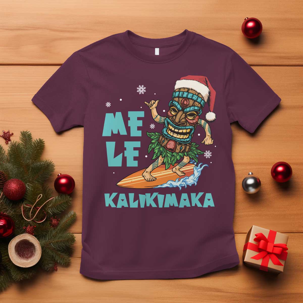 Christmas In Hawaii T Shirt Mele Kalikimaka Santa Tiki Surfing Kakau Tattoo - Wonder Print Shop