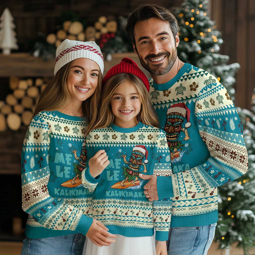 Christmas In Hawaii Ugly Christmas Sweater Mele Kalikimaka Santa Tiki Surfing Kakau Tattoo - Wonder Print Shop