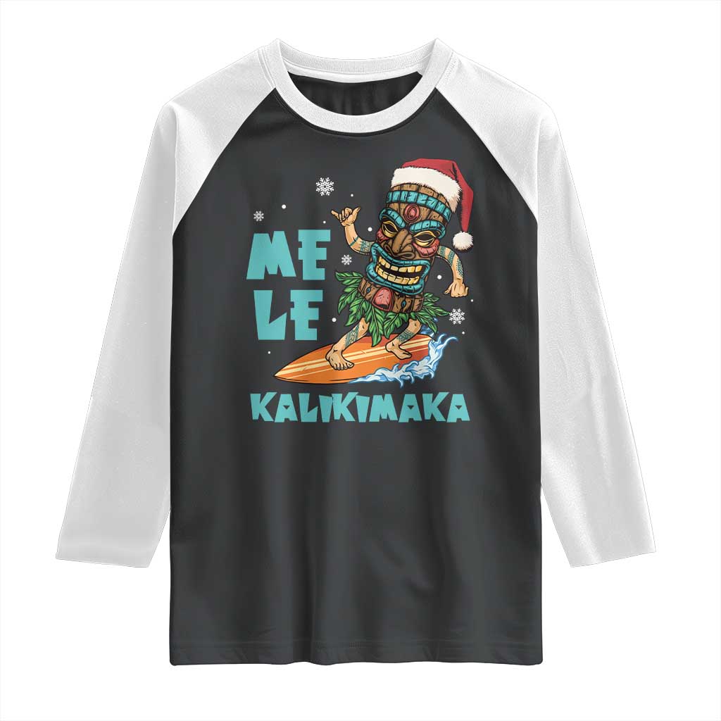 Christmas In Hawaii Raglan Shirt Mele Kalikimaka Santa Tiki Surfing Kakau Tattoo - Wonder Print Shop